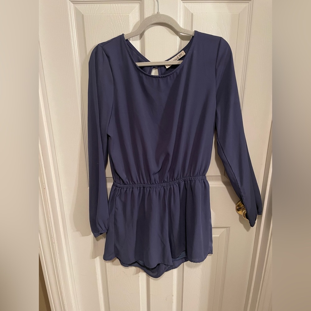 Fourteen & 9th- Blue Long Sleeve/Open Back Romper- Size Large